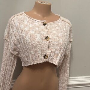 BDG Cream Button-Up Cropped Sweater